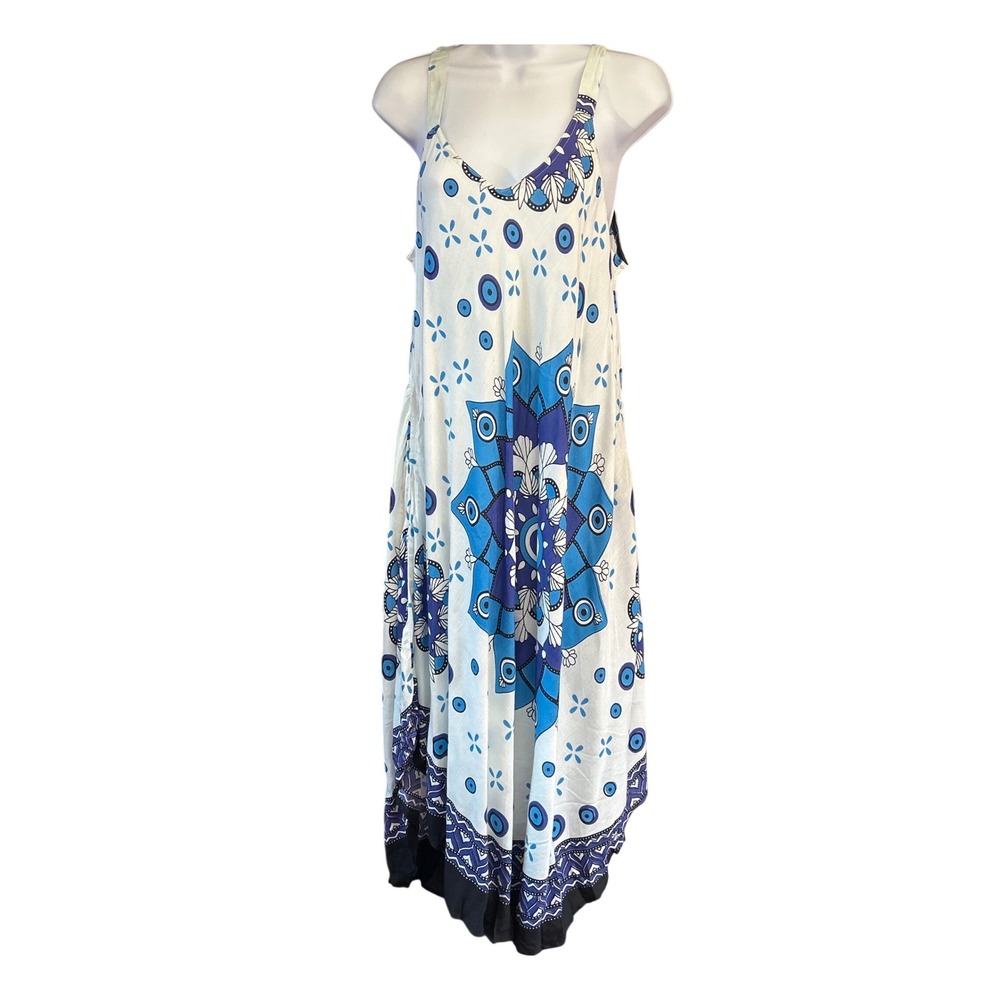 NWT Cyn by Cynthia Mehra Mandala Evil Eye Dress Boho Beachwear Handkerchief Hem